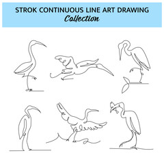 Set of stork one continuous line drawing. Cute decoration hand drawn elements. Vector illustration of minimalist style on a white background.