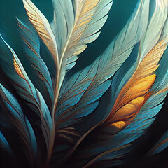 Green Gold Peacock Feather Illustration Close Up