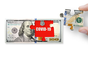 The concept of financial crisis and recession. 100 dollar note isolated on a white background....