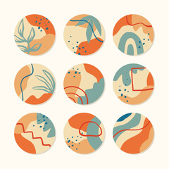 Fototapeta premium Set of flower hand drawn social media highlight covers