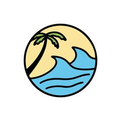 Outdoor Logo Design Template. Beach Sea Icon Vector.