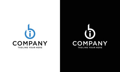 initial letter bi linked circle lowercase monogram logo blue on a black and white background.