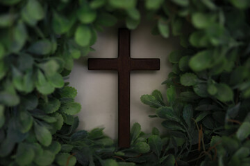 The cross of God in the rays of the sun. Background of religions