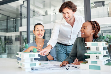 Architecture, building engineering or designers and 3d model, construction or real estate structure...