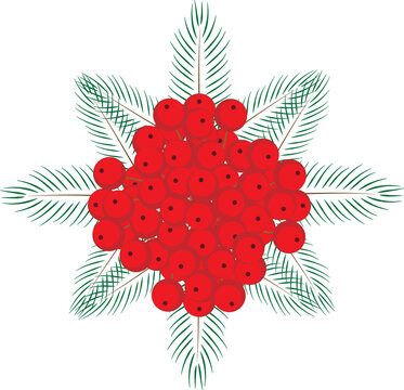 Christmas tree twigs and berries, bouquet, vector, graphic illustration