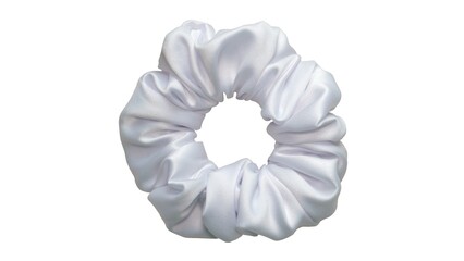 Hair scrunchie as hair tie in beautiful white color made out of satin fabric with white background, so elegant and fashionable. A great hair tie accessory for girls and women.