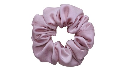 Hair scrunchie as hair tie in beautiful dusty pink color made out of satin fabric with white background, so elegant and fashionable. A great hair tie accessory for girls and women.