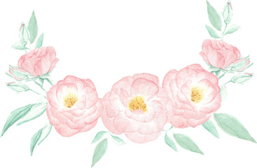watercolor pink wild rose flower bouquet wreath frame