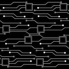 Modern circuit design black and white seamless pattern 