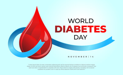 World Diabetes Day. blood drop with ribbon in minimalist background for social media, poster, background, abstract, layout, web, brochure, advertising. Vector Illustration.