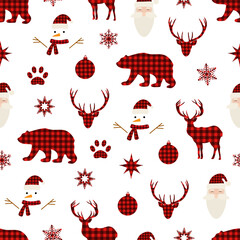 Seamless pattern Christmas elements buffalo plaid vector illustration