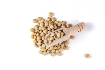 Soy Beans (Dried Soya Beans, Food Grain). Soybeans with wooden spoon