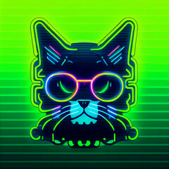 Cute cat Glowing neon sign. Cat icon neon sign. Cyberpunk neon Cat sign background. Cat in neon light signal. Light banner Cat illustration
