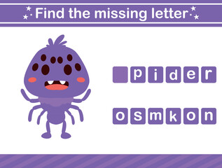 Find the missing letter of insect suitable for preschool Educational page for kids