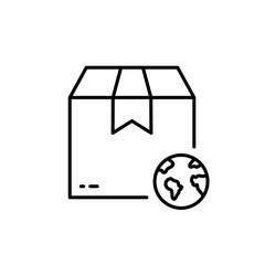World Wide Delivery Parcel Box and Globe Line Icon. International Shipping Industry Linear Pictogram. Global Worldwide Import Export Retail Outline Icon. Editable Stroke. Isolated Vector Illustration