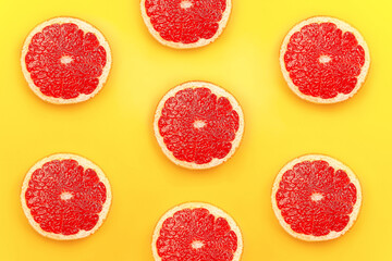 Top view background of sliced fresh grapefruit.