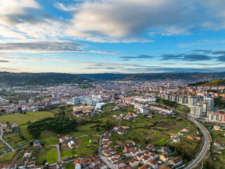 Aerial view of the skyline of the Galician city of Ourense as seen from the outskirts.