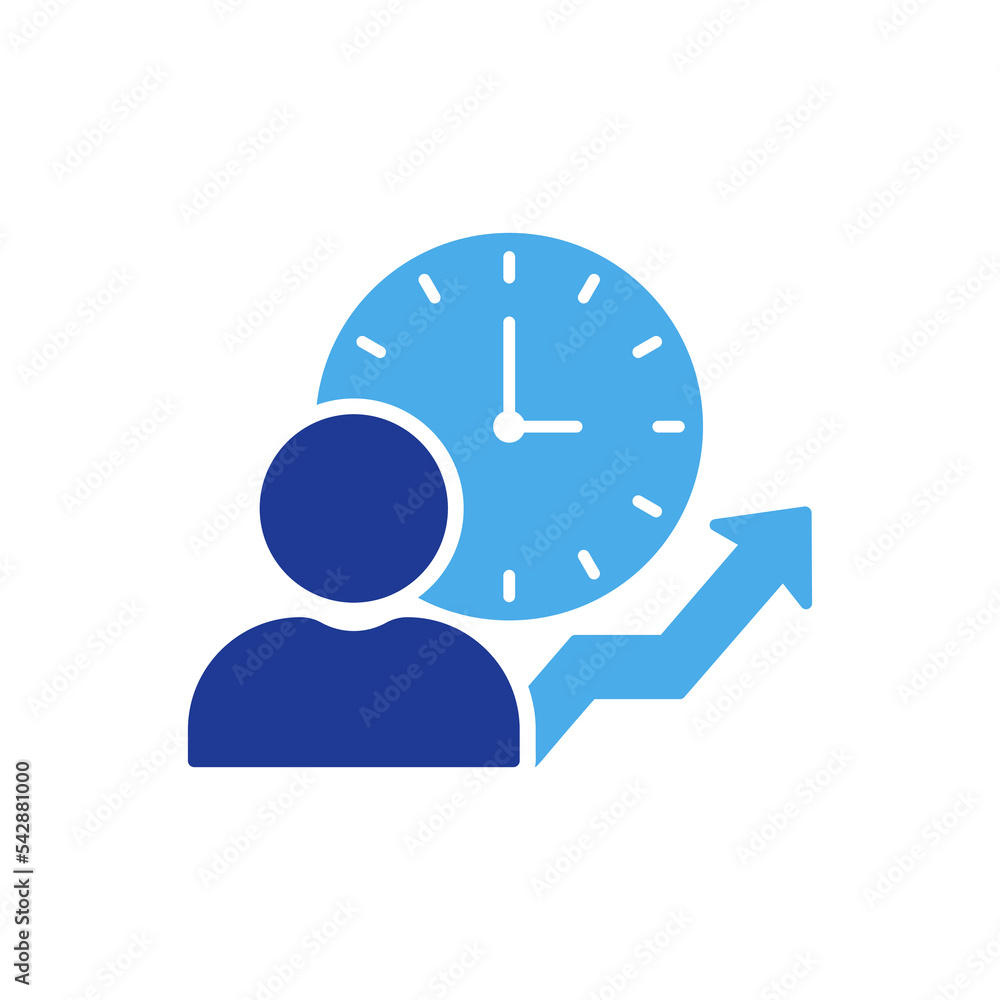 Poster time management silhouette icon. efficiency productivity clock control color pictogram. optimization