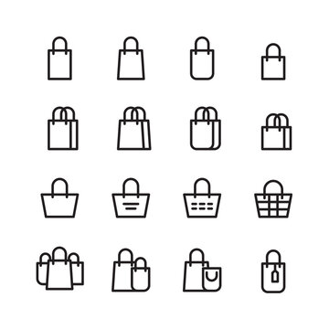 Bag icon set in thin line style. Shopping bag icon set. Collection of shopping bag icon. Vector and illustration.
