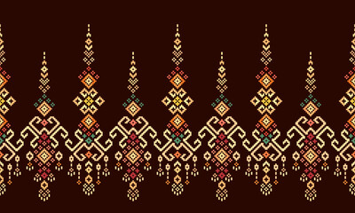 Geometric Ethnic Indian pattern. Cross Stitch Embroidery. Ethnic Patterns. Native Ethnic pattern. Cross Stitch Border. Texture Textile Fabric Clothing Knitwear print. Pixel Horizontal Seamless Vector.