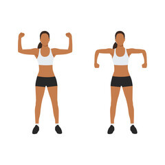 Woman doing doing exercise - scarecrow arms elbow shoulder rotations. Flat vector illustration isolated on white background © lioputra