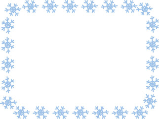Blue snowflakes  rectangular  frame on transparent background. Png.