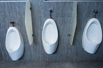 White porcelain urinals in public toilets