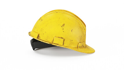 Yellow construction helmet, side view isolated on white background