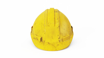 Yellow construction helmet, front view isolated on white background