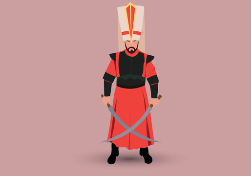 Ottoman Janissary soldier ilustration vector.