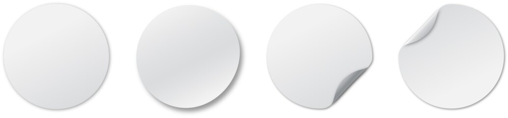 Realistic set of round sticky stickers with curved edges and a realistic drop shadow. Realistic stickers for your design on transparent background. PNG image
