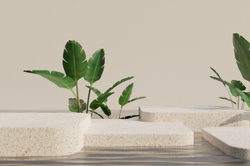 Natural and Minimalist Plant Podium 3D Render