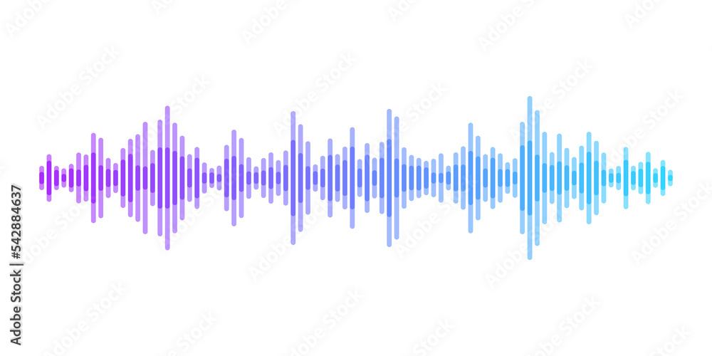 Poster Abstract sound wave stripe lines colorful gradient blue purple equalizer isolated on transparent background in concept music, sound, technology.