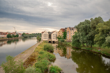 a beautiful view on a sunny day in the german city of regensburg