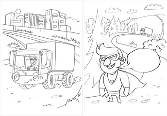 Coloring book for children in vector form. Pages #1 and #2. Vector illustration