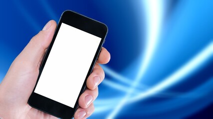 Hand of person hold phone with a blank screen