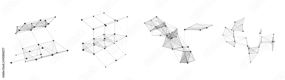 Poster set of shapes interpreted by artificial intelligence on white background. network connection structu