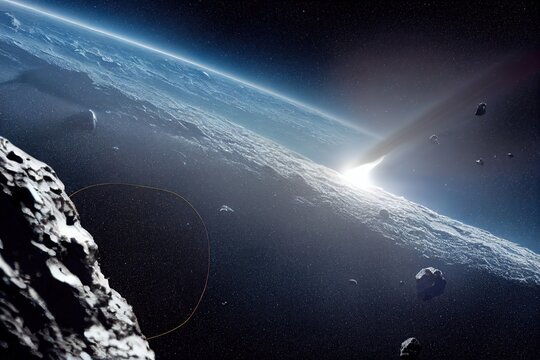 Burning Falling Asteroid And Planet Collision Background Digital Illustration