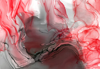 Black red ink brush stroke on white background.