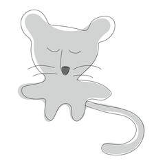 Hand drawn gray sleeping mouse.