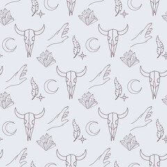 seamless pattern with line art magic elements 