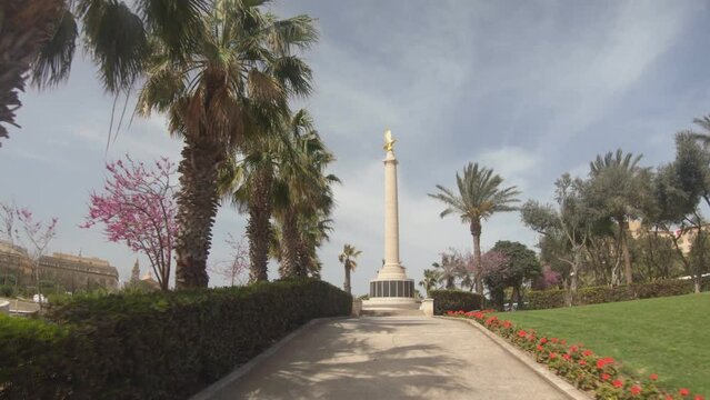 Slow Motion Footage of Walking Towards the  Commonwealth Air Forces Memorial Monument in Valletta, Malta.