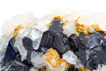 A crystal and stone cluster with clear white quartz, silver metallic pyrite and black tourmaline...