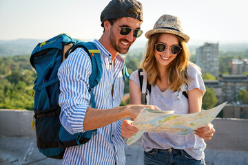 Honeymoon trip, backpacker tourist, tourism or holiday vacation travel concept.