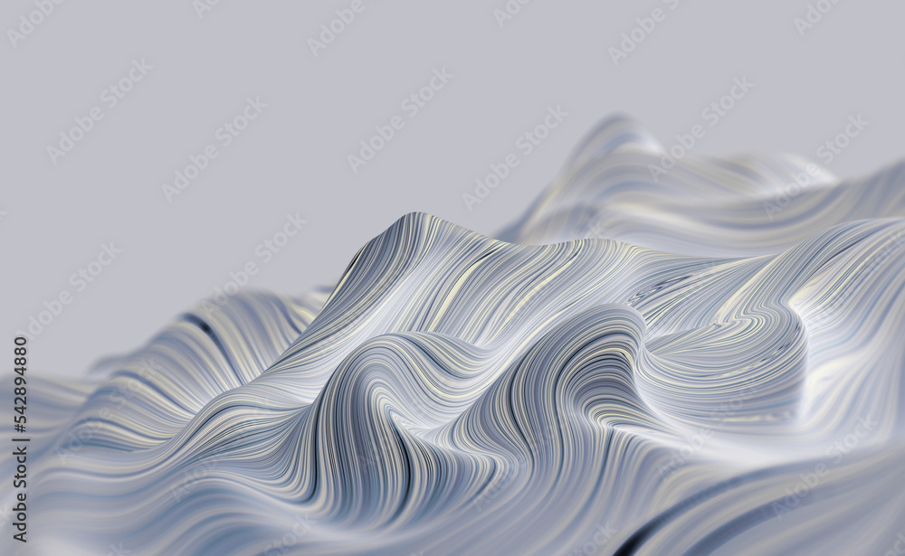 Poster Fluid abstraction of twisted strings. 3D illustration of neural fields