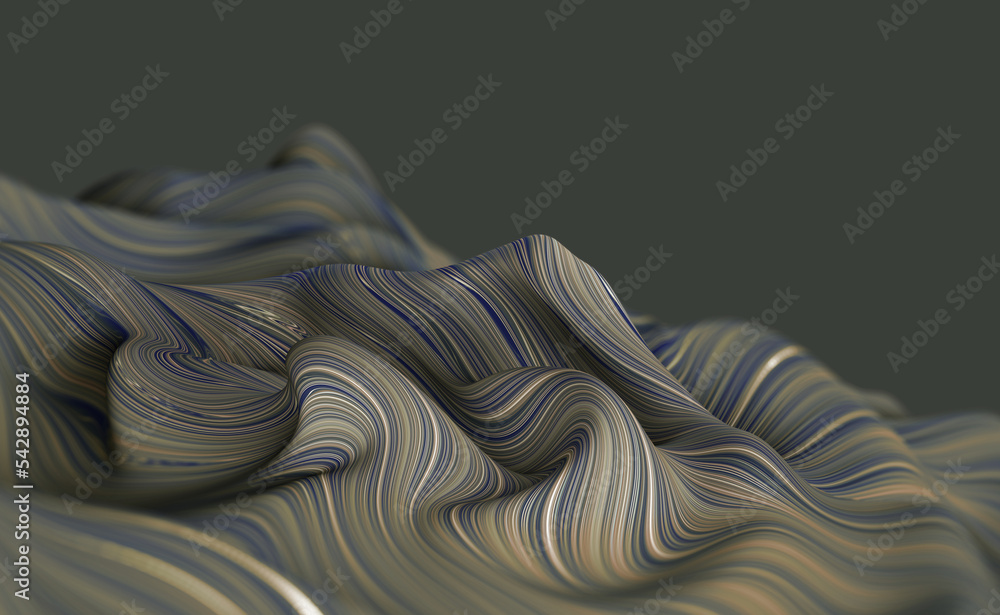 Poster Fluid abstraction of twisted strings. 3D illustration of neural fields