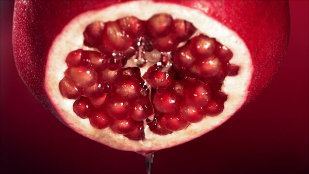 Slow Motion of Flowing Water from Half Pomegranate