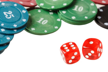 Red Dice showing lucky numbers isolated on a white background