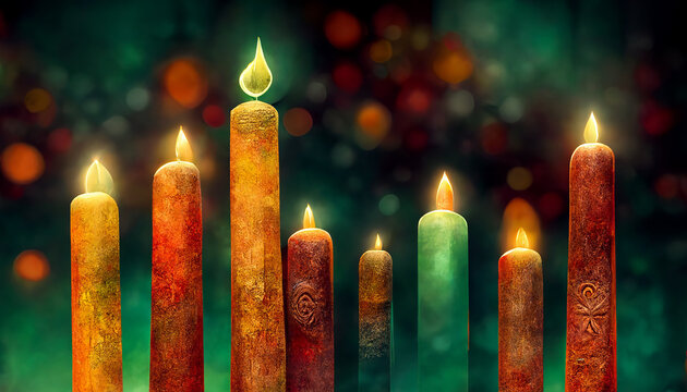 Kwanzaa Holiday Concept With A Candle On Blurred Background