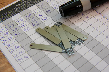 Diabetes test strips with result notes